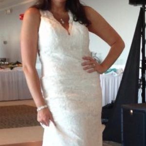 Custom lace, open back wedding gown